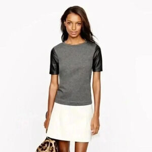 J. Crew Dark Gray Leather Sleeve Short Sleeve Top S